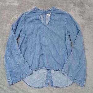 Cloth & Stone Womens Shirt Sz‎ L Blue 100% Tencel Chambray Key Hole Button Back